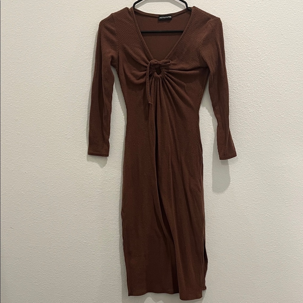 PrettyLittleThing Chocolate Long Sleeve Dress